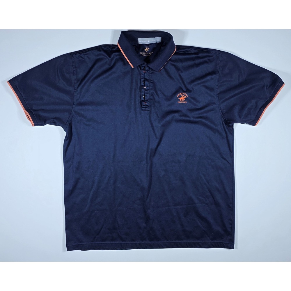 Beverly Hills Polo Club Men's 4XL Navy Blue Orange Trim Short Sleeve Polo Shirt